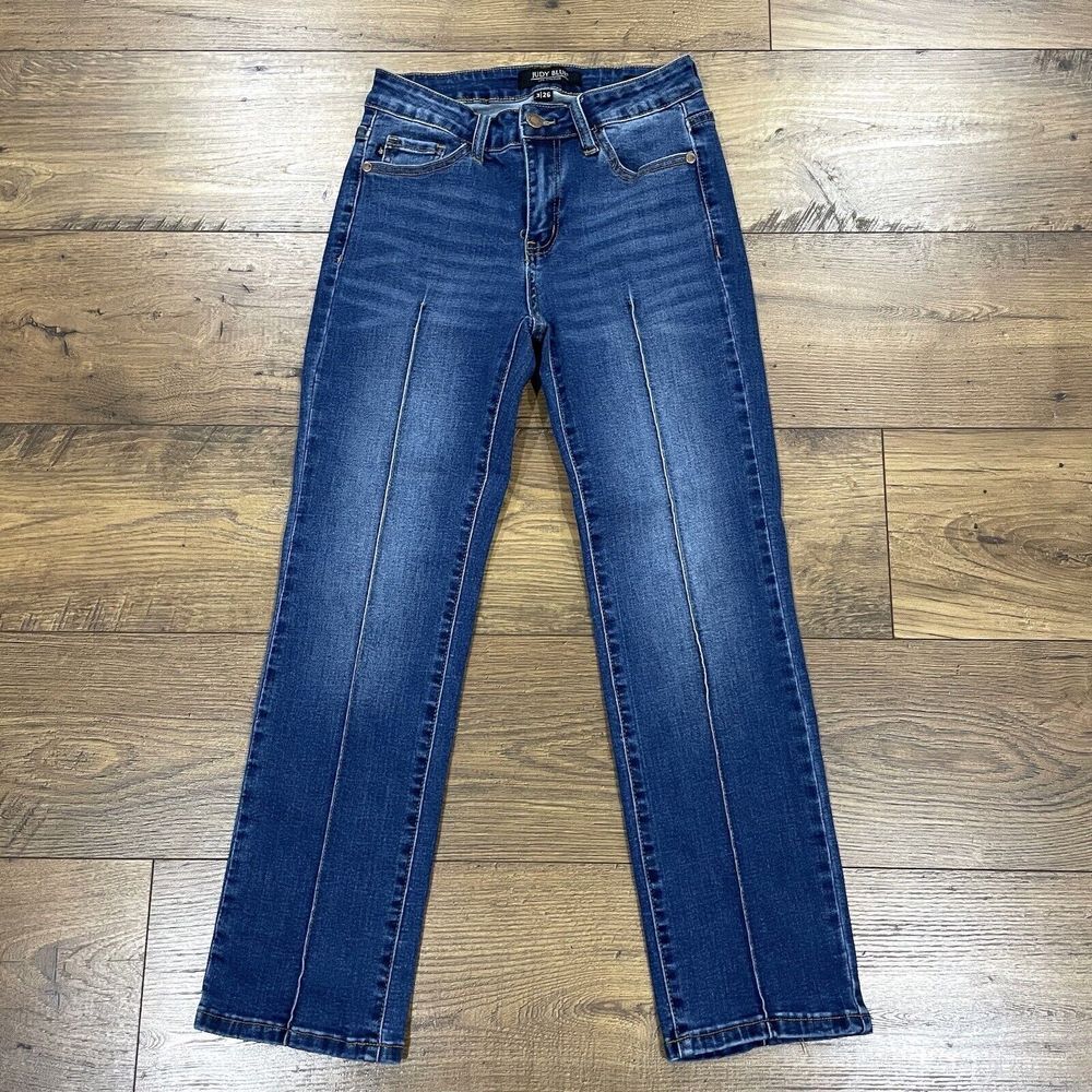 Judy Blue Jeans Women 3 26 Straight Fit Medium Wash Seamed‎ Stretch Denim